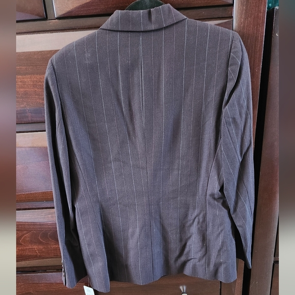 NWT Lauren Ralph Lauren Wool Pinstripe Brown Buttoned Blazer 14P $250 - Picture 3 of 16